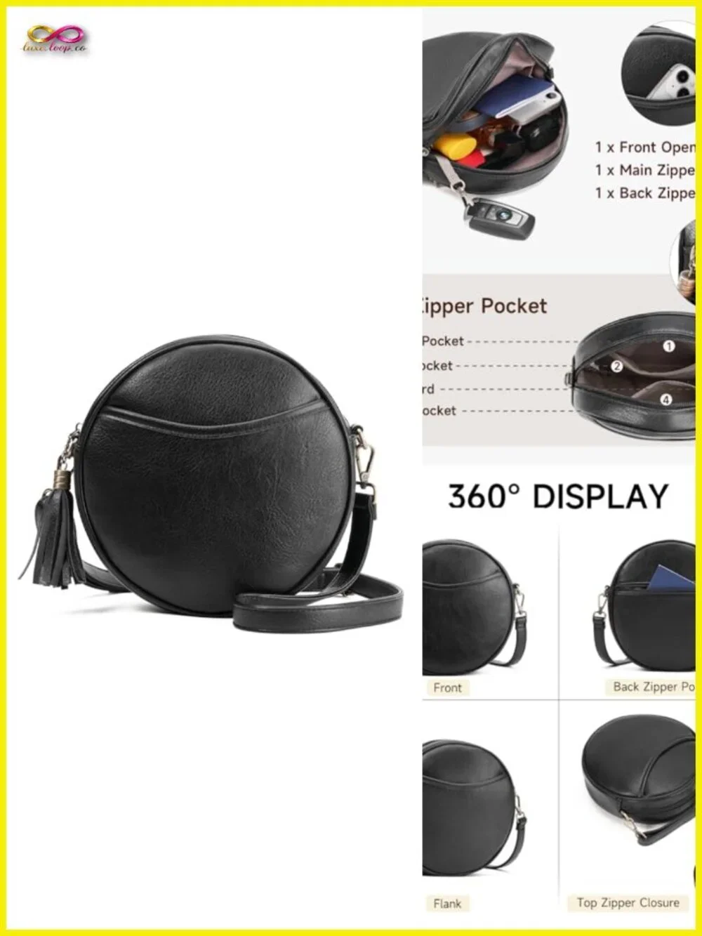Vegan Leather Crossbody Circle Purse with Adjustable Strap